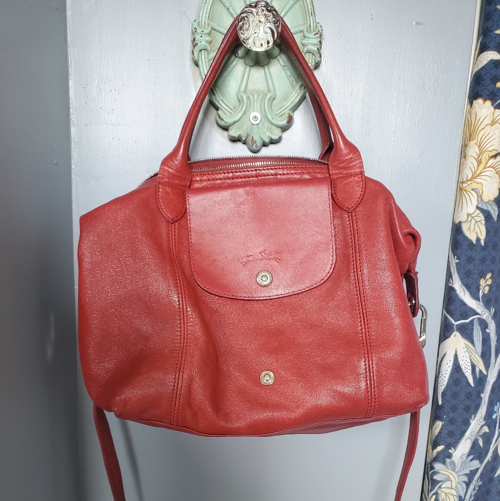 Red Longchamp Cuir Le Pliage size small